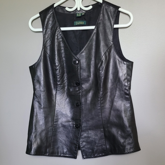Womens Danier Black Leather Vest Fitted Vintage Y2K S 8/10 - Picture 1 of 6